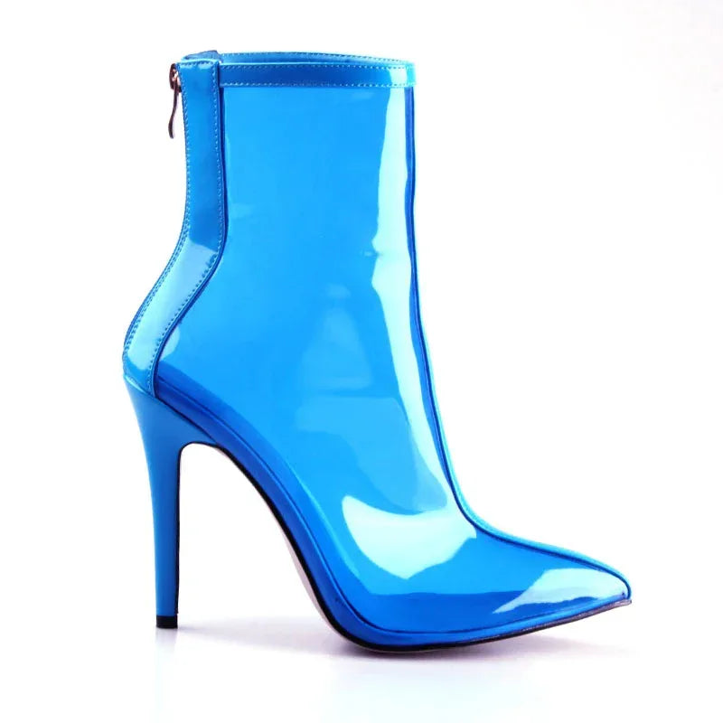 Colorful Transparent Stiletto Heel Back Zip Short Boots For Women - DanaFashionstore