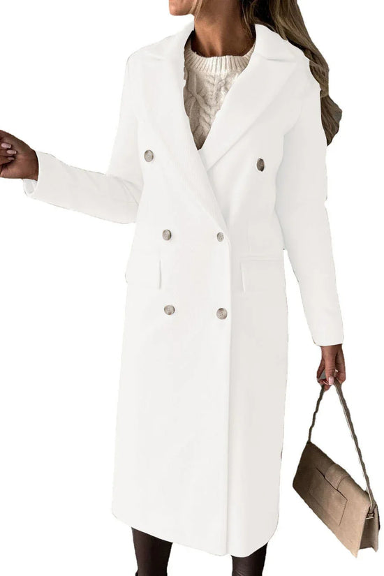 Double Breasted Lapel Coat Winter Fashion Solid Slim Long Jacket Long Sleeve Tops Womens Clothing - DanaFashionstore