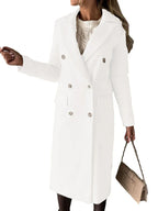 Double Breasted Lapel Coat Winter Fashion Solid Slim Long Jacket Long Sleeve Tops Womens Clothing - DanaFashionstore