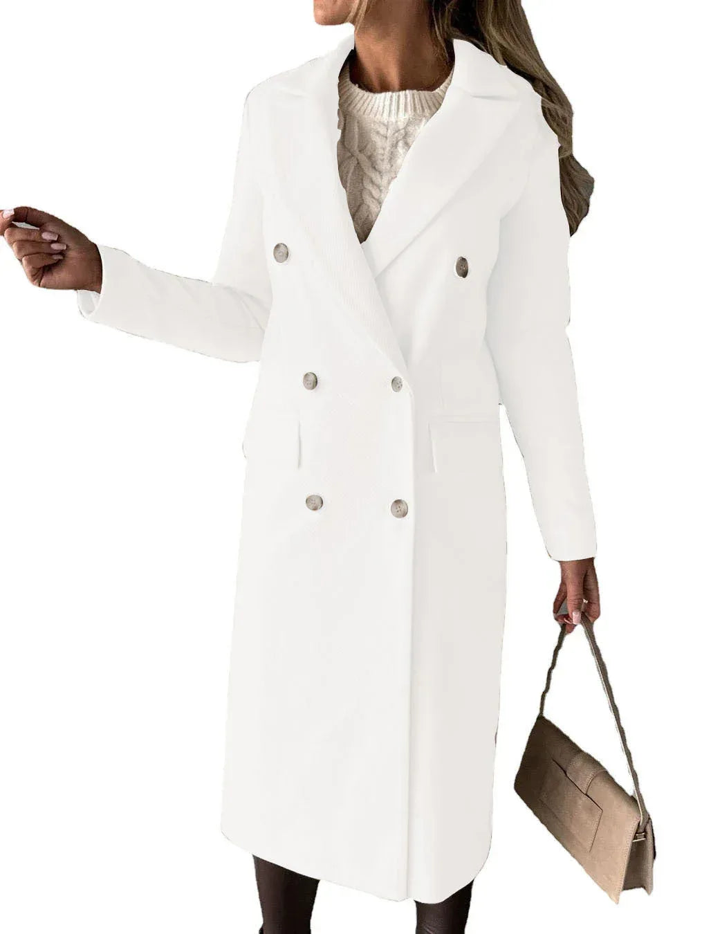 Double Breasted Lapel Coat Winter Fashion Solid Slim Long Jacket Long Sleeve Tops Womens Clothing - DanaFashionstore