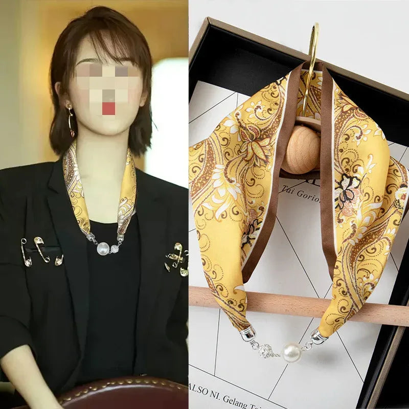 Magnetic Buckle Silk Women Scarf Pearl Necklace - DanaFashionstore