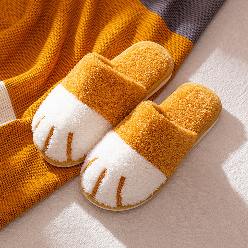 Cat Paw Cartoon Cute Couple Warm Indoor Plush Slippers