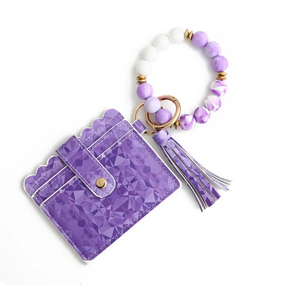 Love Polyurethane Card Holder Silica Gel Key Chain European And American Printed Silicone Beads Bracelet Women's Wallet - DanaFashionstore