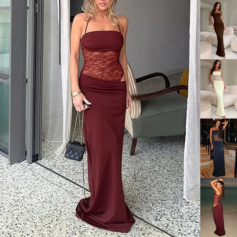 Y2K Lace Suspender Dress Fashion Sexy Lace Long Dresses Party Evening Club Beach Clothing For Women - DanaFashionstore