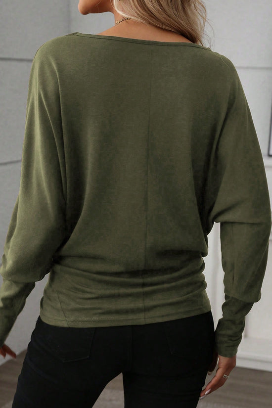 Women Solid Color Long Sleeve Minimalist Casual Top