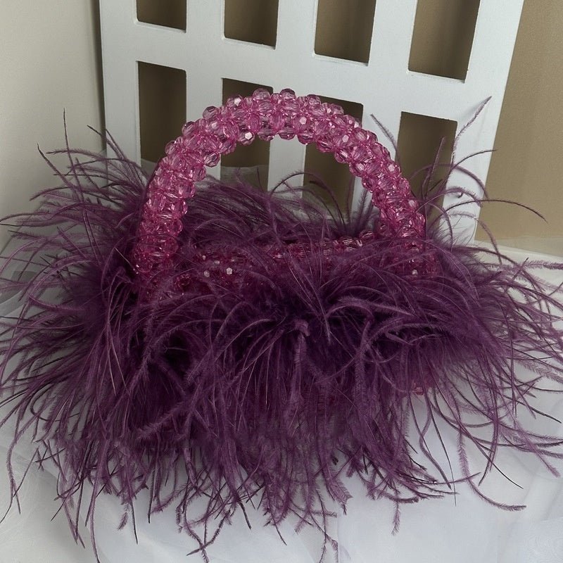 Acrylic Colored Ostrich Wool Beaded Handbag $140.90 Dana Fashion Color: Sauce Purple Size: 19X11X8CM Women's Bags Product information: Applicable scenarios: Daily matching Color: Royal Blue, new Rose Red, Lake blue, red, orange, mint green, sauce purple,