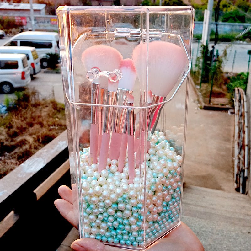 Acrylic makeup brush holder $40.69 Dana Fashion style: Tube sky blue white pearl makeup Product Description: > Material: PLASTIC > Size: 12.3 * 10.6 * 21.5 CM > Feature: storage, decoration > Package: 1 box Notice: The measurement may present inaccurate e