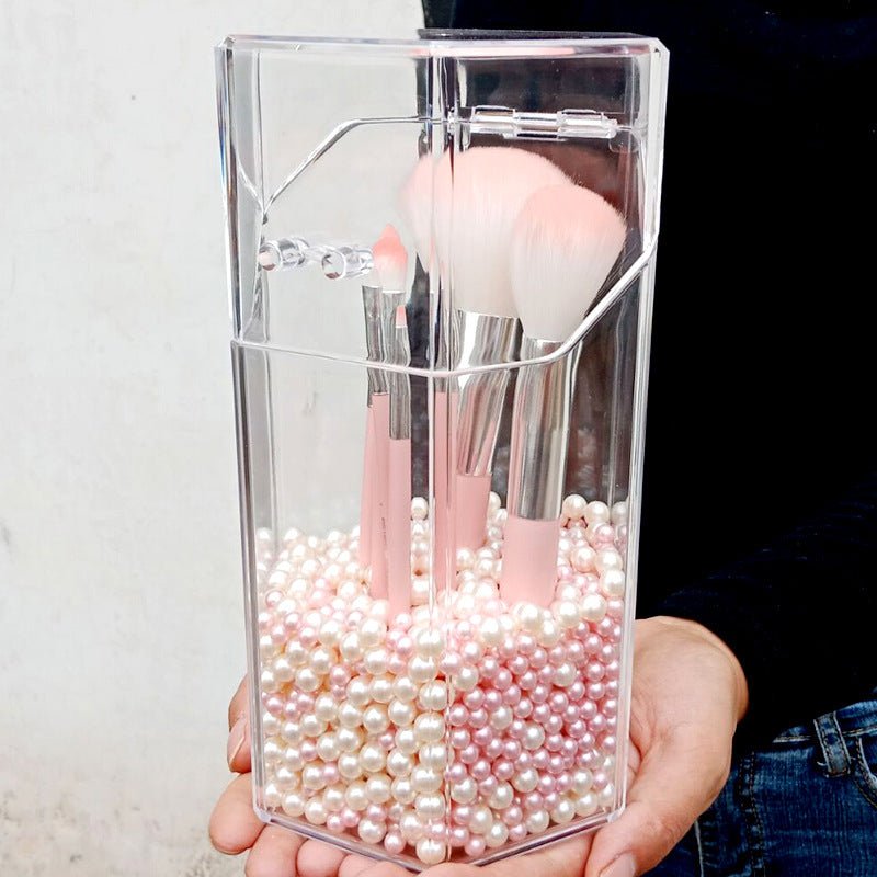 Acrylic makeup brush holder $40.69 Dana Fashion style: Tube beige pink pearl makeup Product Description: > Material: PLASTIC > Size: 12.3 * 10.6 * 21.5 CM > Feature: storage, decoration > Package: 1 box Notice: The measurement may present inaccurate error