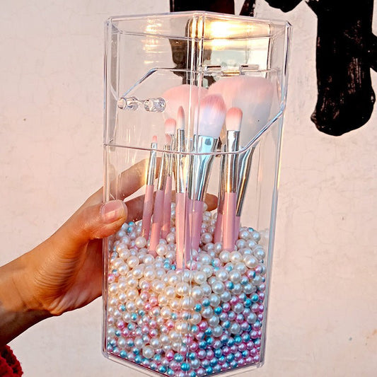Acrylic makeup brush holder $25.78 Dana Fashion style: 500g mixed pearls makeup Product Description: > Material: PLASTIC > Size: 12.3 * 10.6 * 21.5 CM > Feature: storage, decoration > Package: 1 box Notice: The measurement may present inaccurate errors of