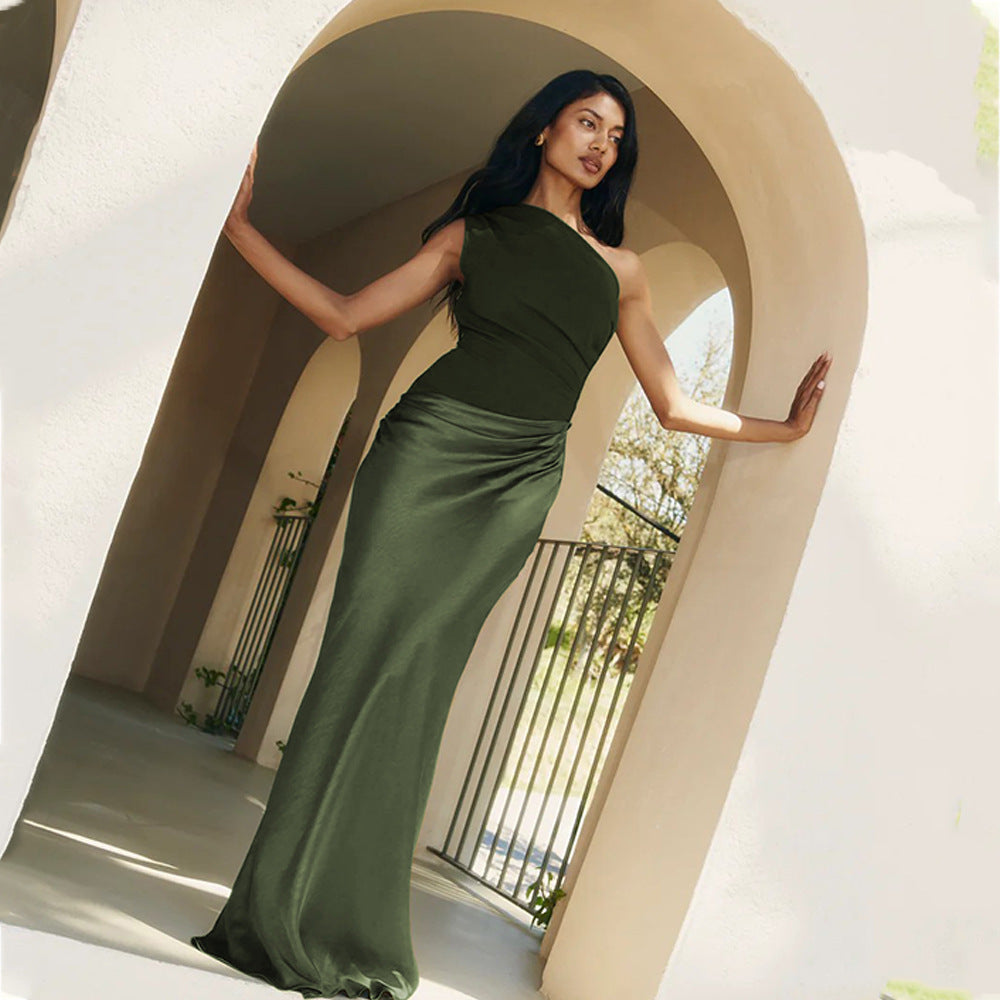 Satin Elegant Slim-fit One-shoulder Dress Sheath