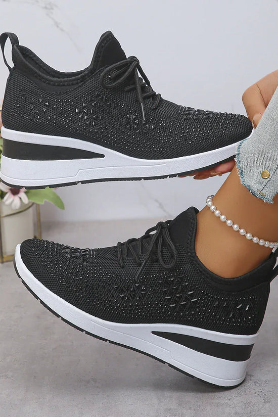 Ins Rhinestone Sneakers Fashion Lace Up Wedges Casual Shoes Women's Daily Commuting Sports Shoes - DanaFashionstore