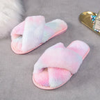 Fashion Cross Plush Casual Rainbow Slippers - DanaFashionstore