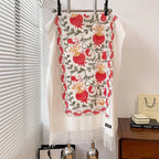 Contrast Color Pomegranate Leaf Embroidered Double-sided Shawl - DanaFashionstore