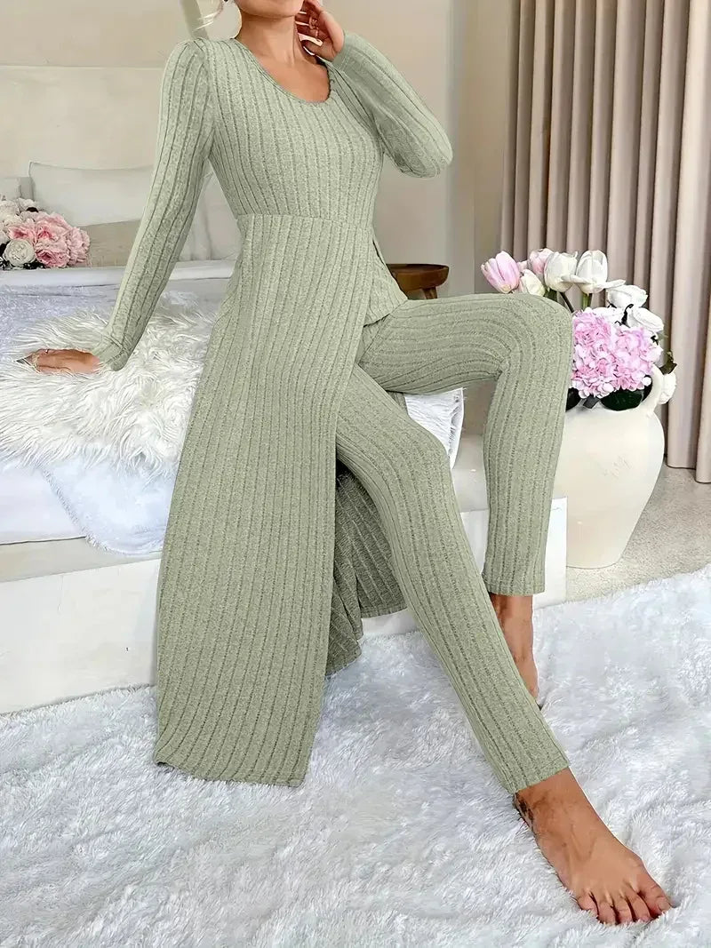 Crew Neck Split Long Sleeve Two-piece Set - DanaFashionstore