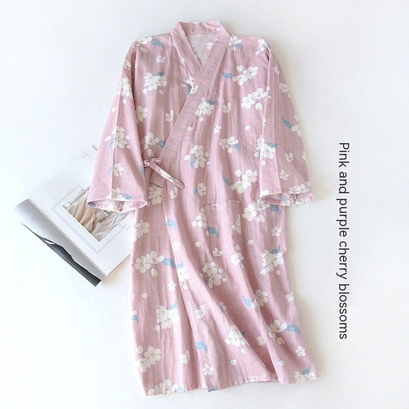 Women Bathrobe Nightdress Long Sleeve Nightgown Cotton Gauze - Dana Fashion