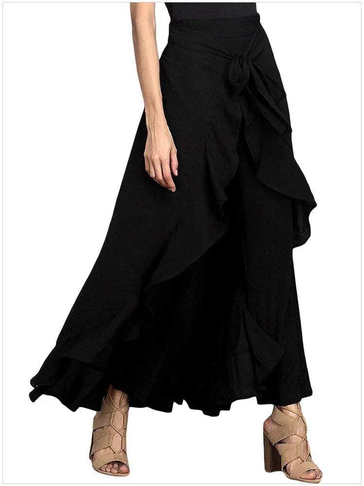 Wide-leg Culottes, Irregular Chiffon Lotus Leaf - DanaFashionstore