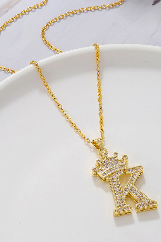 1PCS Fashionable Gold Diamond Crown Uppercase Letter Popular Pendant Necklace Suitable For Daily Use Festivals Parties Gifts Jewelry Set