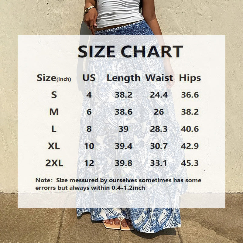 Women's Boho Floral Print Maxi Skirt - Elastic Waist A-Line Long Skirt For Spring&Summer Casual Beach Skirt - Dana Fashion