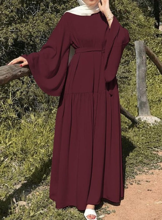 Women's Casual Flared Sleeve Tie-Waist Long Skirt