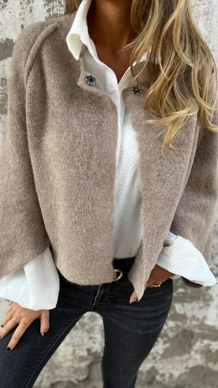Women's Batwing Sleeve Cardigan Ins Fashion Cropped Jacket Tops Autumn And Winter Loose Short Cashmere Coat - DanaFashionstore