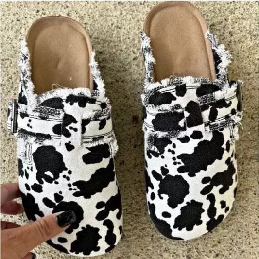 Independent Station Cross-border Oversized Shoes Women's Spring And Autumn European And American New Leopard Print Semi Slippers Shoes Lazy Shoes Peas Shoes