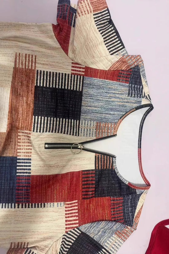 Fashion Casual All-match Square Pattern Short Sleeve