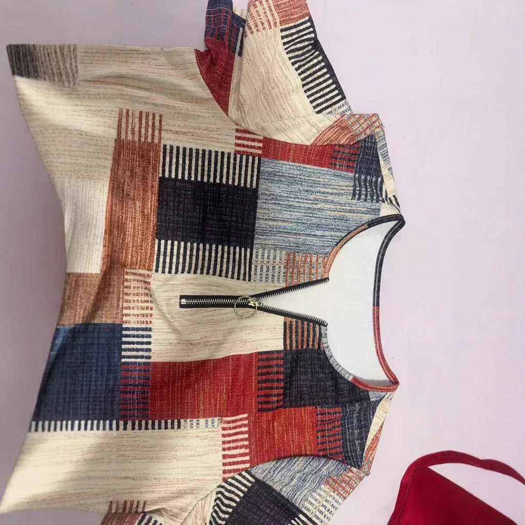 Fashion Casual All-match Square Pattern Short Sleeve - DanaFashionstore
