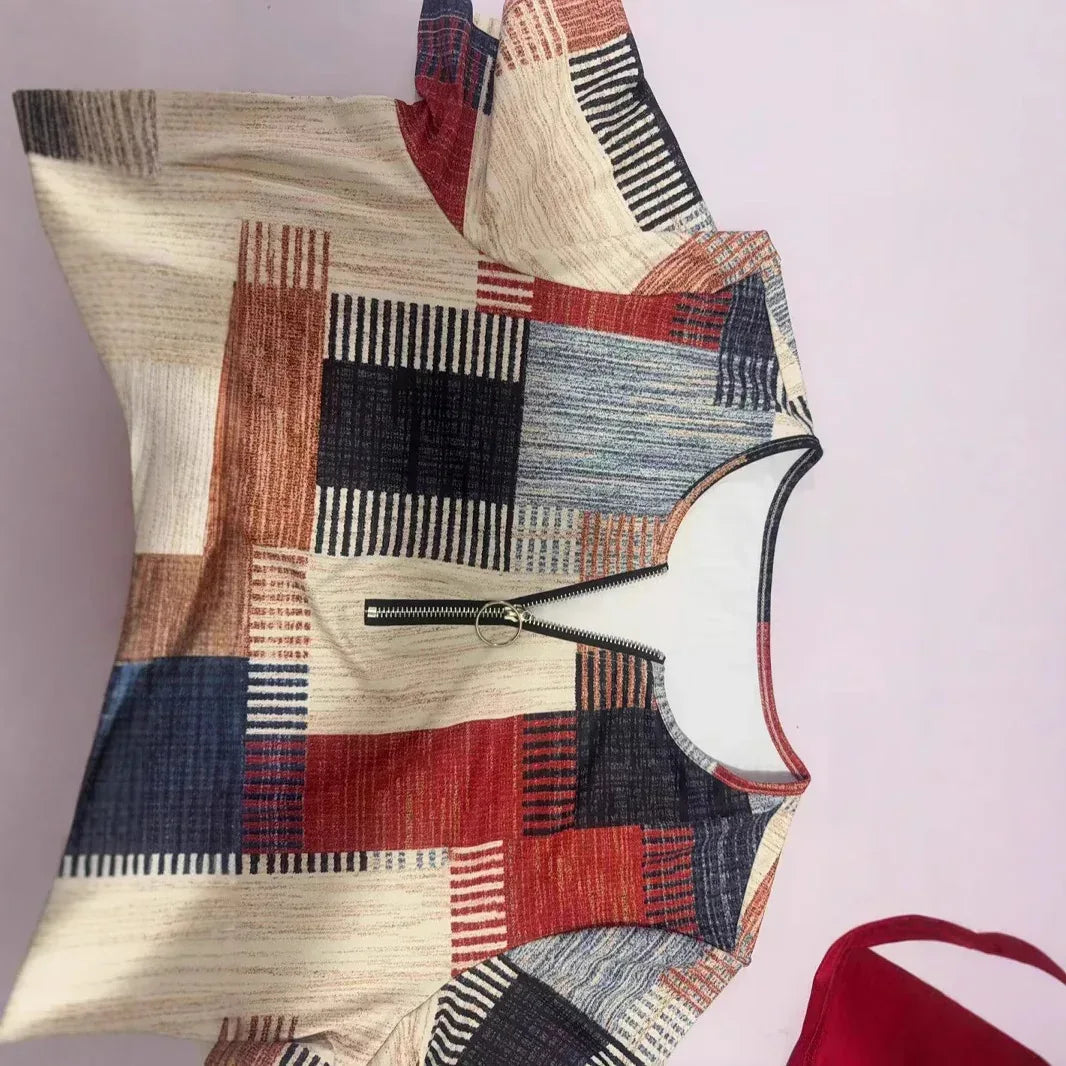 Fashion Casual All-match Square Pattern Short Sleeve - DanaFashionstore
