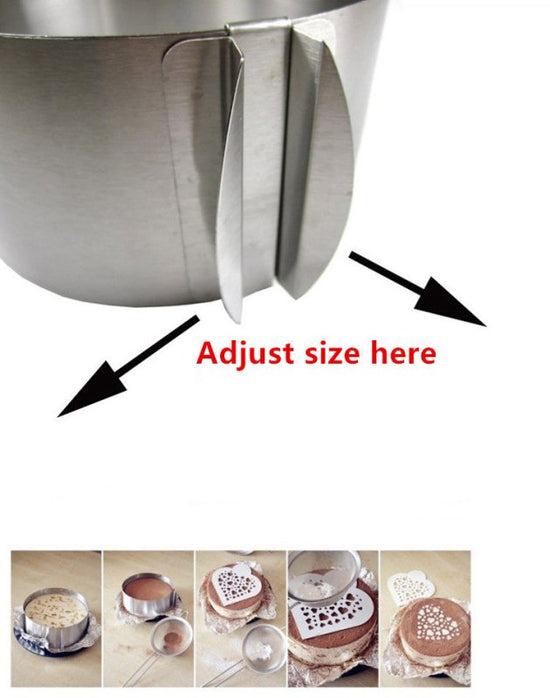 Adjustable stainless steel cake pan $19.62 Dana Fashion Style: Round Dana's Kitchen Adjustable stainless steel cake pan | Fondant Mousse Cookie Baking Tool, Cake Pan, Pastry Accessories, Cake Decorating Tools Round, diameter 16cm - 30cm (6 inch-12 inch ad