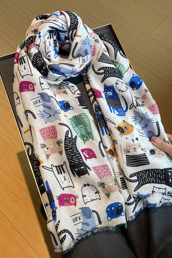 Cute Female Cat Picture Cotton And Linen Scarf