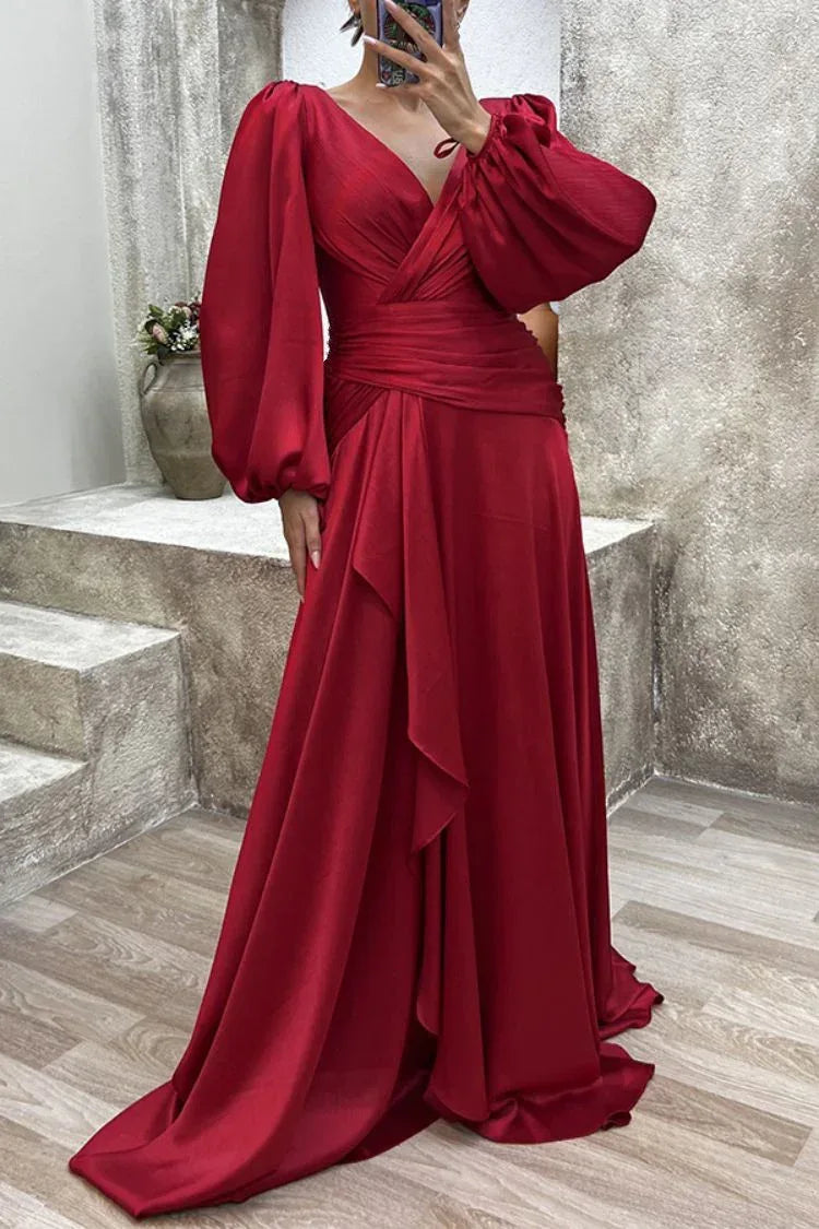 Fitted Waist Pleated Dress 2026 - Long Sleeve Slimming Dress - DanaFashionstore