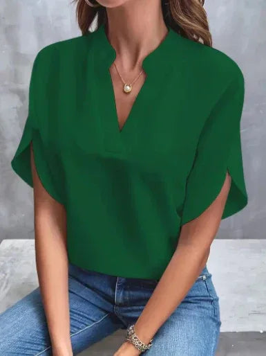Summer Short-sleeved Chiffon Shirt New V-neck Shirt Women's Casual Versatile Clothing - DanaFashionstore