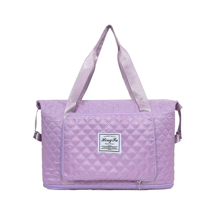 Foldable Travel Duffle Bag With Rhombus Sewing Design Large Capacity Fitness Handbag Portable Versatile Shoulder Bags Expandable Organizer - DanaFashionstore