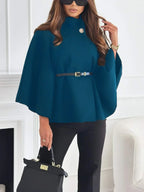 New Stand Collar Batwing Sleeves Cloak Top With Belt Ins Fashion Temperament Jacket Woolen Sweater Outwear For Women Clothing - DanaFashionstore