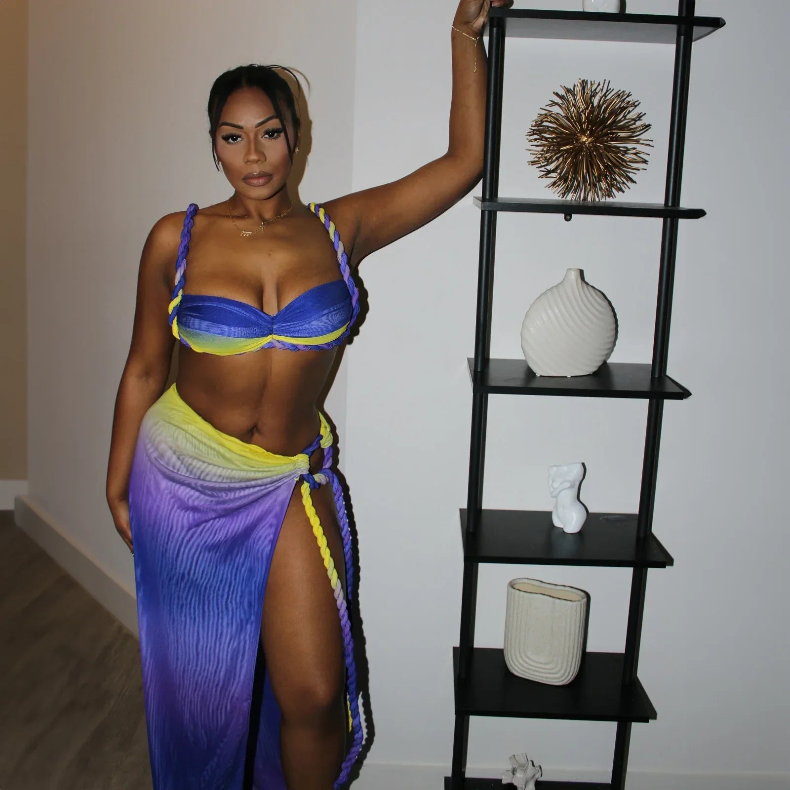 Sexy Fashion Beach Swimsuit Woven Halter Top Top Split Skirt Suit - DanaFashionstore