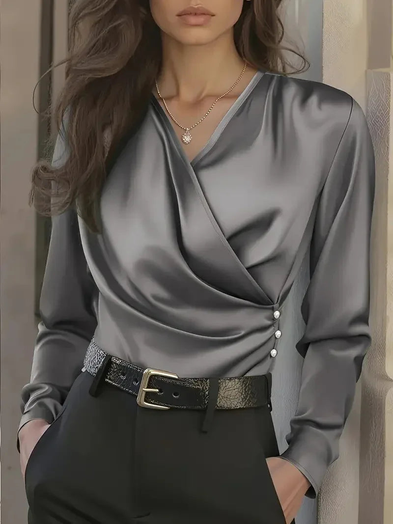 French Light Luxury V-neck Slim Fit Ins Style Versatile Shirt - DanaFashionstore