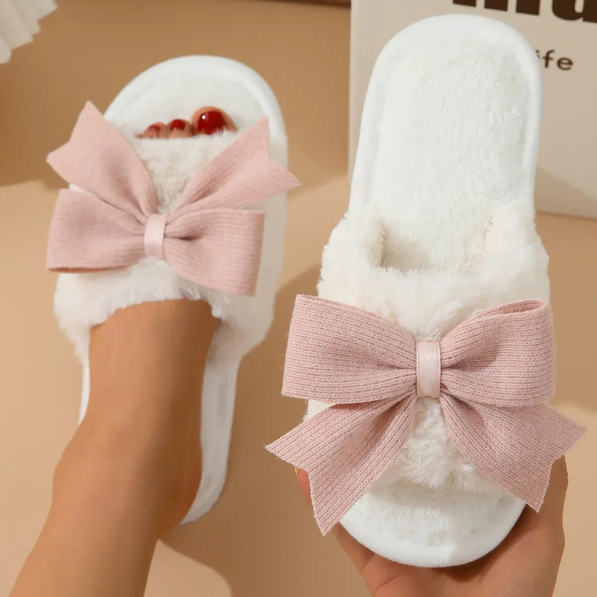 Women's Winter Cute Bow Thick Bottom Non Slip Cotton Slippers - DanaFashionstore