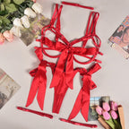 Satin Sexy Leg Ring Strap Lingerie 2026 - 4-Piece Intimate Set - DanaFashionstore