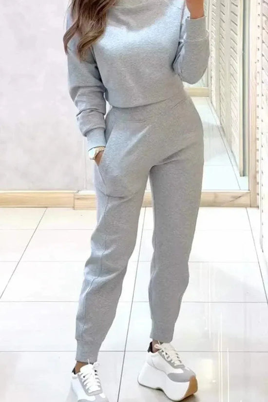 Stand Collar Sports Suit Fashion Pullover Long-sleeves Short Top And Slim Trousers With Pockets Solid Outfits Women's Clothing - DanaFashionstore