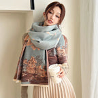 Vintage Plum Scarf Women's Artificial Cashmere Thickened Double-sided Student Shawl - DanaFashionstore