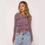 Sexy Lace Patchwork Short-Sleeve Long-Sleeve T-Shirt