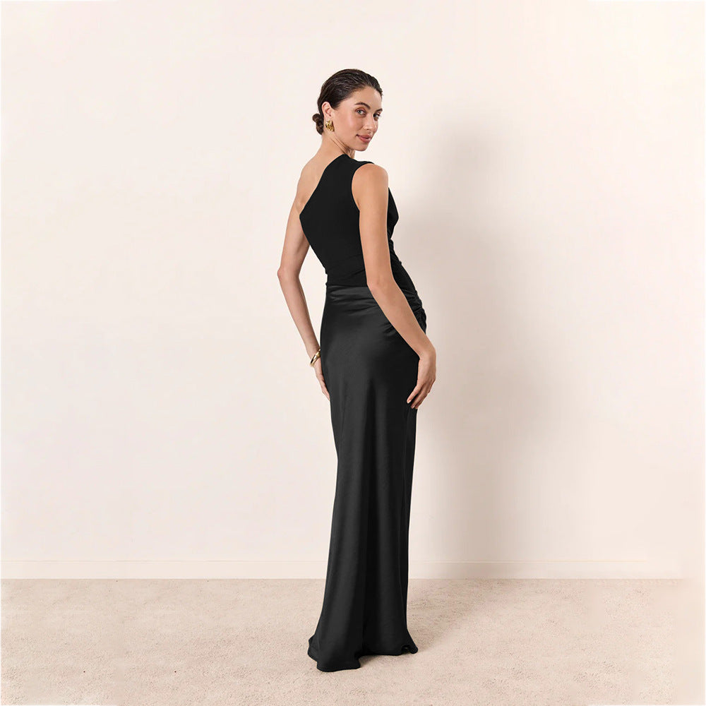 Satin Elegant Slim-fit One-shoulder Dress Sheath