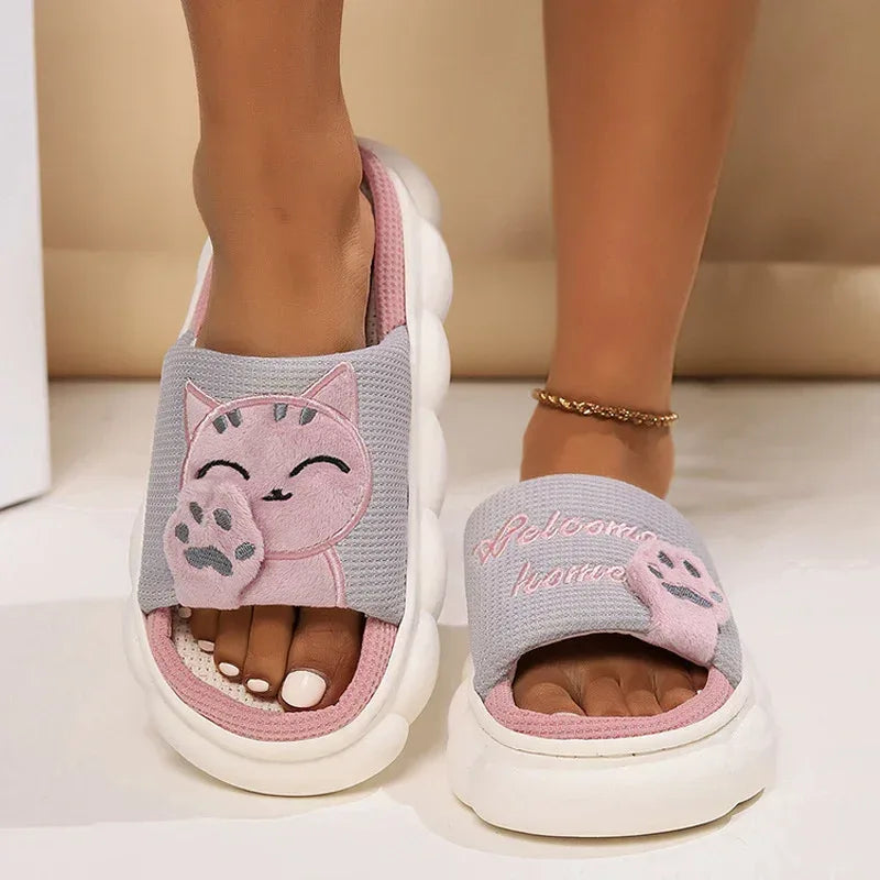 Cute Cartoon Kitten Home Slippers For Women - DanaFashionstore