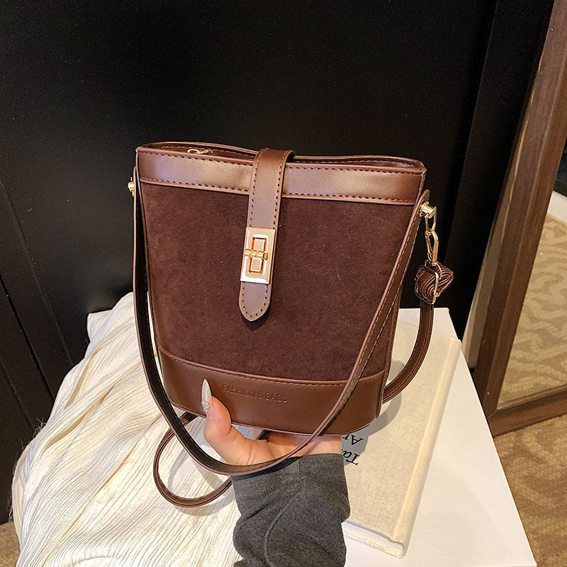 Suede Portable Bucket Bag Retro Crossbody - Dana Fashion