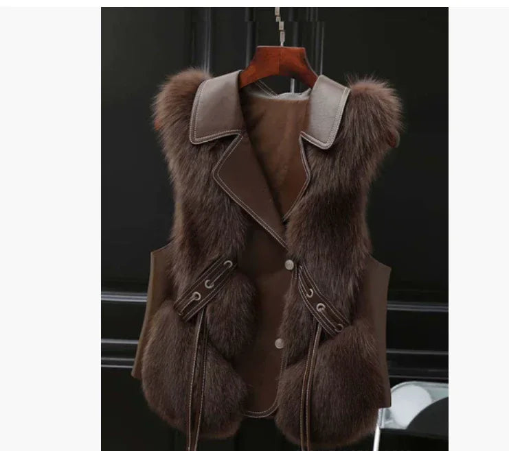 Fur Vest Short Coat 2026 - Patchwork Fox Fur Jacket Women's Warm Vest - DanaFashionstore
