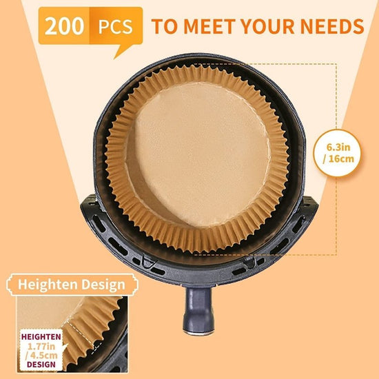 Air Fryer Disposable Paper Liner Non-stick Disposable Liners, 200PCS Air Fryer Disposable Paper Liners, 6.3In Round Air Fryer Parchment Paper $63.05 Dana Fashion Num: 100pcs Dana's Kitchen Healthy and Reliable Material: Using food grade parchment, it is w