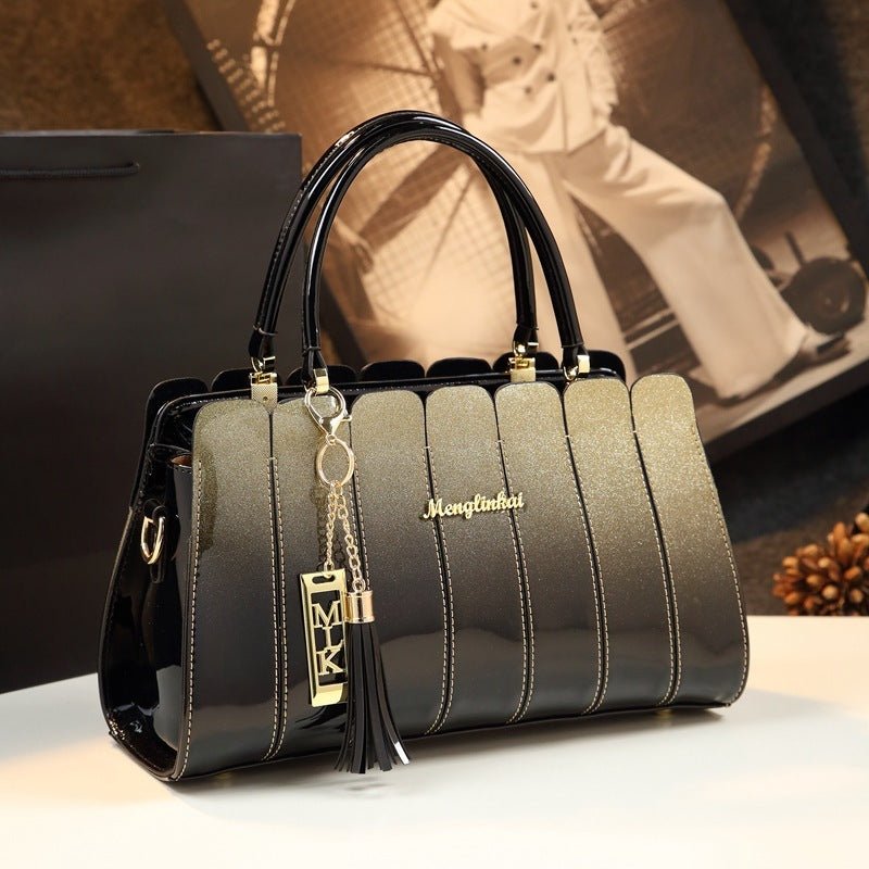 All-match handbag $180.99 Dana Fashion Color: Gold Women's Bags Leather material: patent leather Product size: 33cm* 13cm* 20cm Inside material: high-density polyester lining Product structure: zipper pocket / compartment inner pocket Style: single should