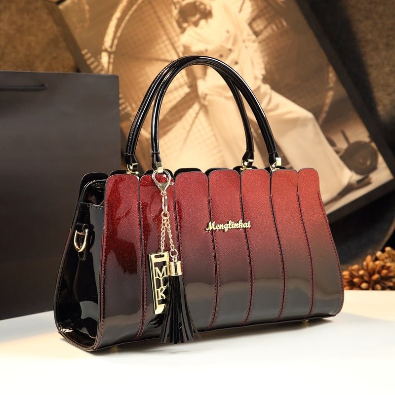All-match handbag $180.99 Dana Fashion Color: Wine Red Women's Bags Leather material: patent leather Product size: 33cm* 13cm* 20cm Inside material: high-density polyester lining Product structure: zipper pocket / compartment inner pocket Style: single sh