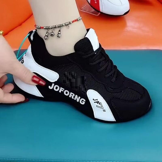 All-match Soft Bottom Double Net Breathable Clunky Sneakers $39.50 Dana Fashion Color: Black size: 35 Women's shoes Product information: Color: black, white, red, green, gray Lining material: Mesh Upper height: low top Heel height: low heel (1-3cm) Heel s