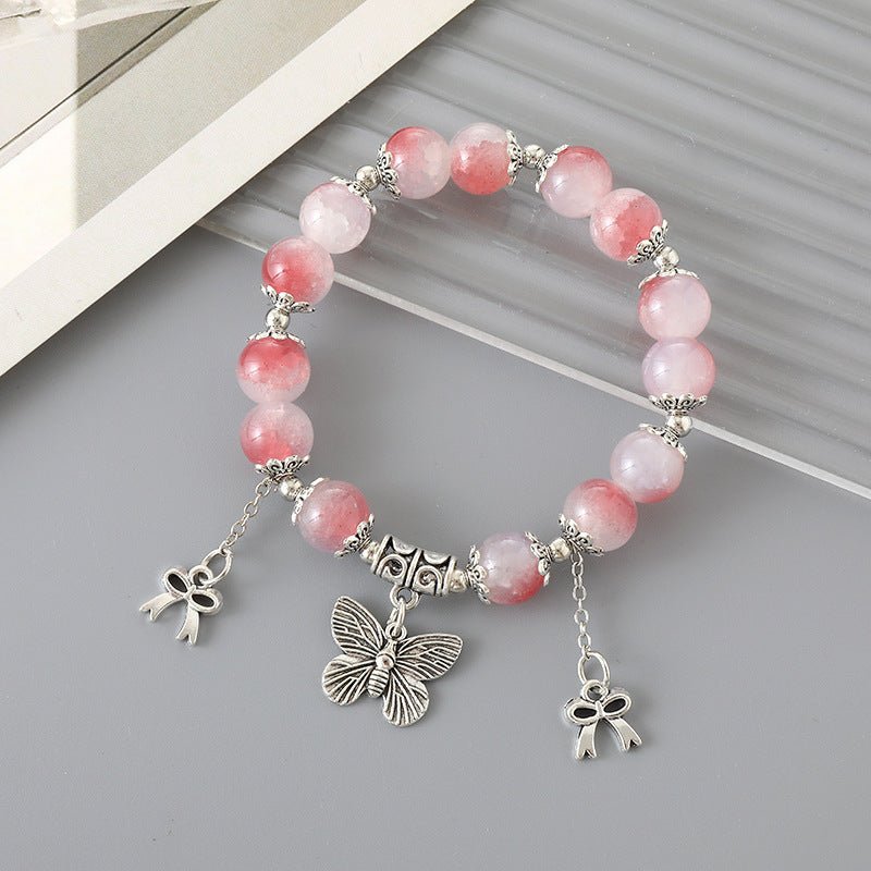 All-matching Graceful Crystal Bracelet For Women $12.00 Dana Fashion Color: K3334 Pink Women's Accessories Product information: Processing Technology: manual Color: K3334 butterfly crack bead bracelet pink, K3335 butterfly crack bead bracelet Blue, K3336